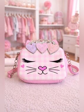 Girls Pink Heart Kitty Crossbody Bag